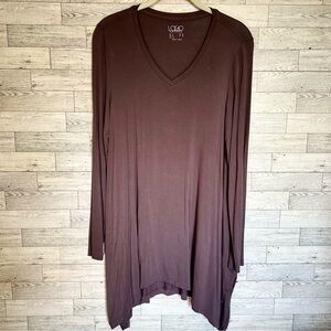 LOGO by Lori Goldstein Women’s-Small Plum Stretch Tunic Top V-Neck Long‎ Sleeve
